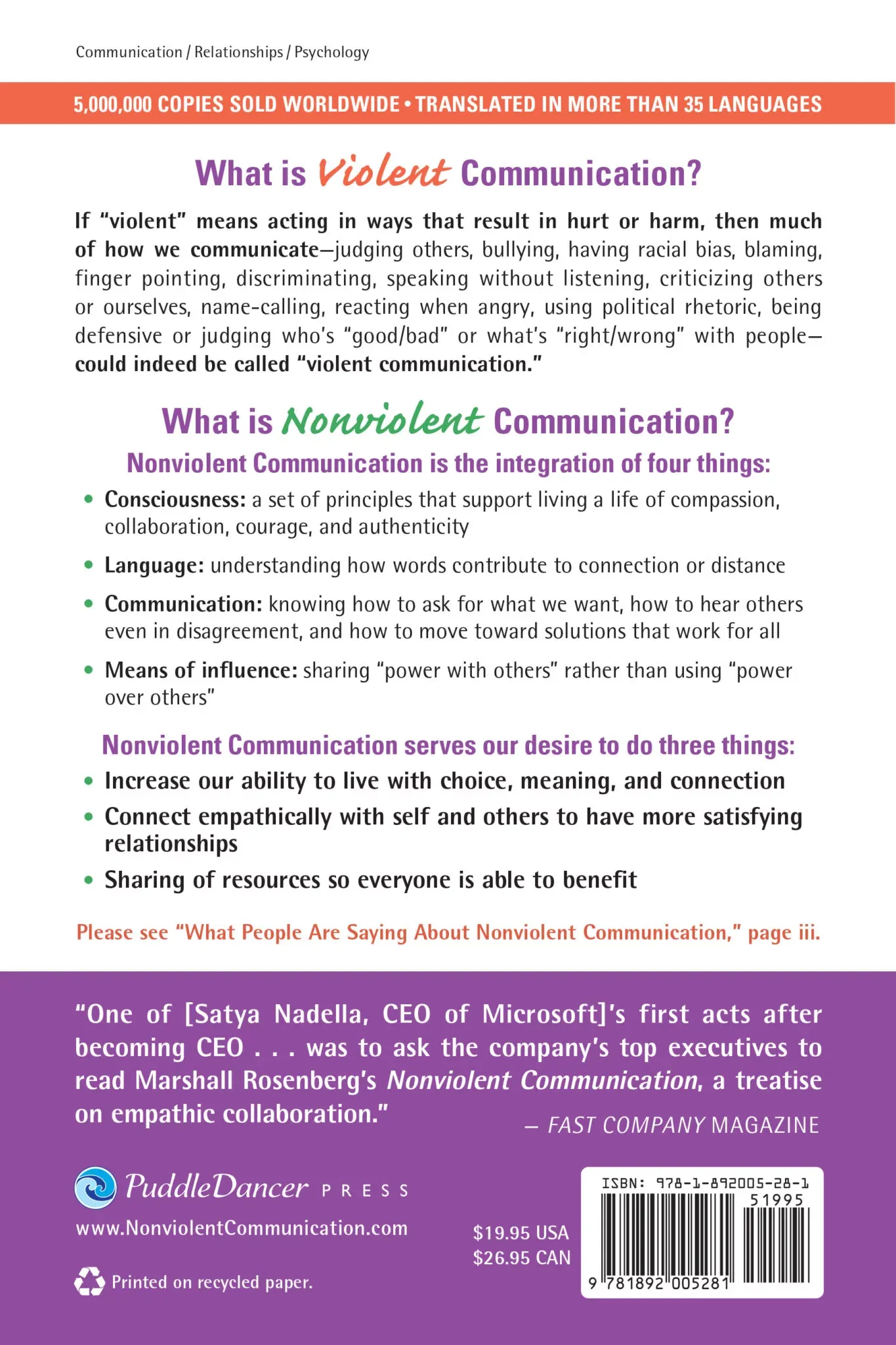Back cover to Nonviolent Communication